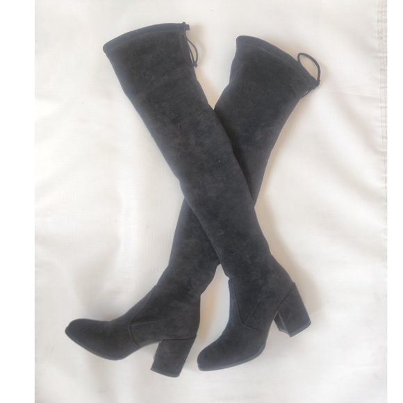kaitlyn pan block heel microsuede slim boots